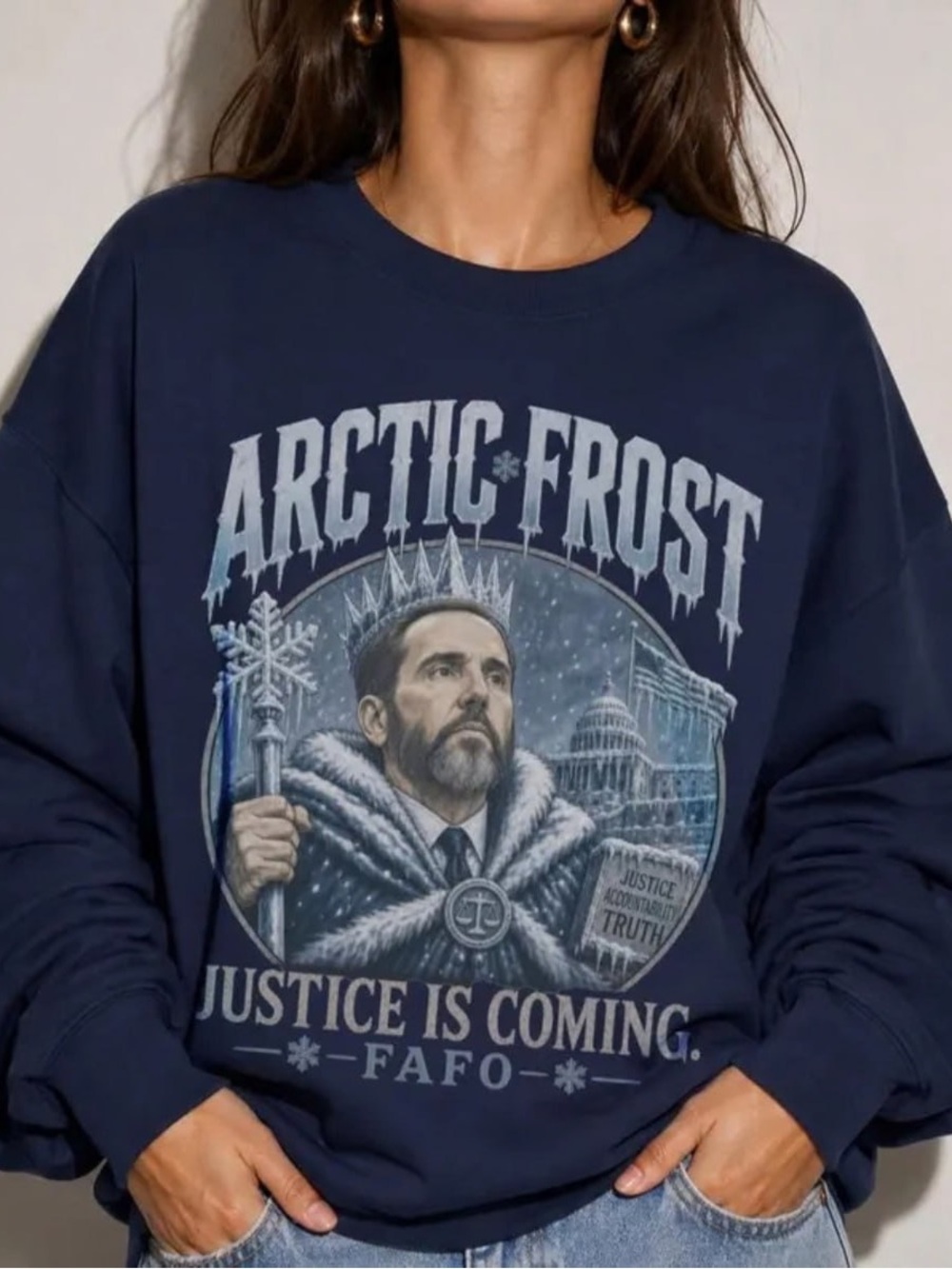 Gildan Navy Blue 'Arctic Frost' Graphic Crewneck Sweatshirt